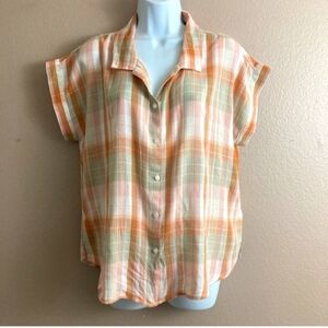Lucky Brand Women's Plaid Beach Shirt Casual Travel Comfy Size medium.